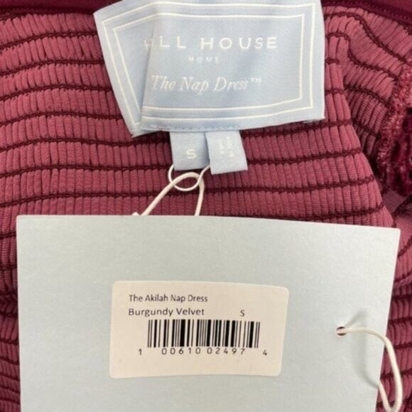 Hill House The Akilah Nap Velvet Silk Midi Ruffle Holiday Dress Burgundy S - Picture 7 of 8